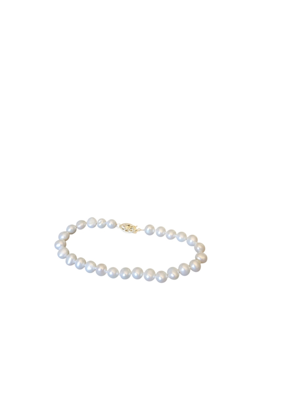Vintage "Pearl Divers" White Cultured Pearl 7.5" Bracelet With 14K Clasp Y2K